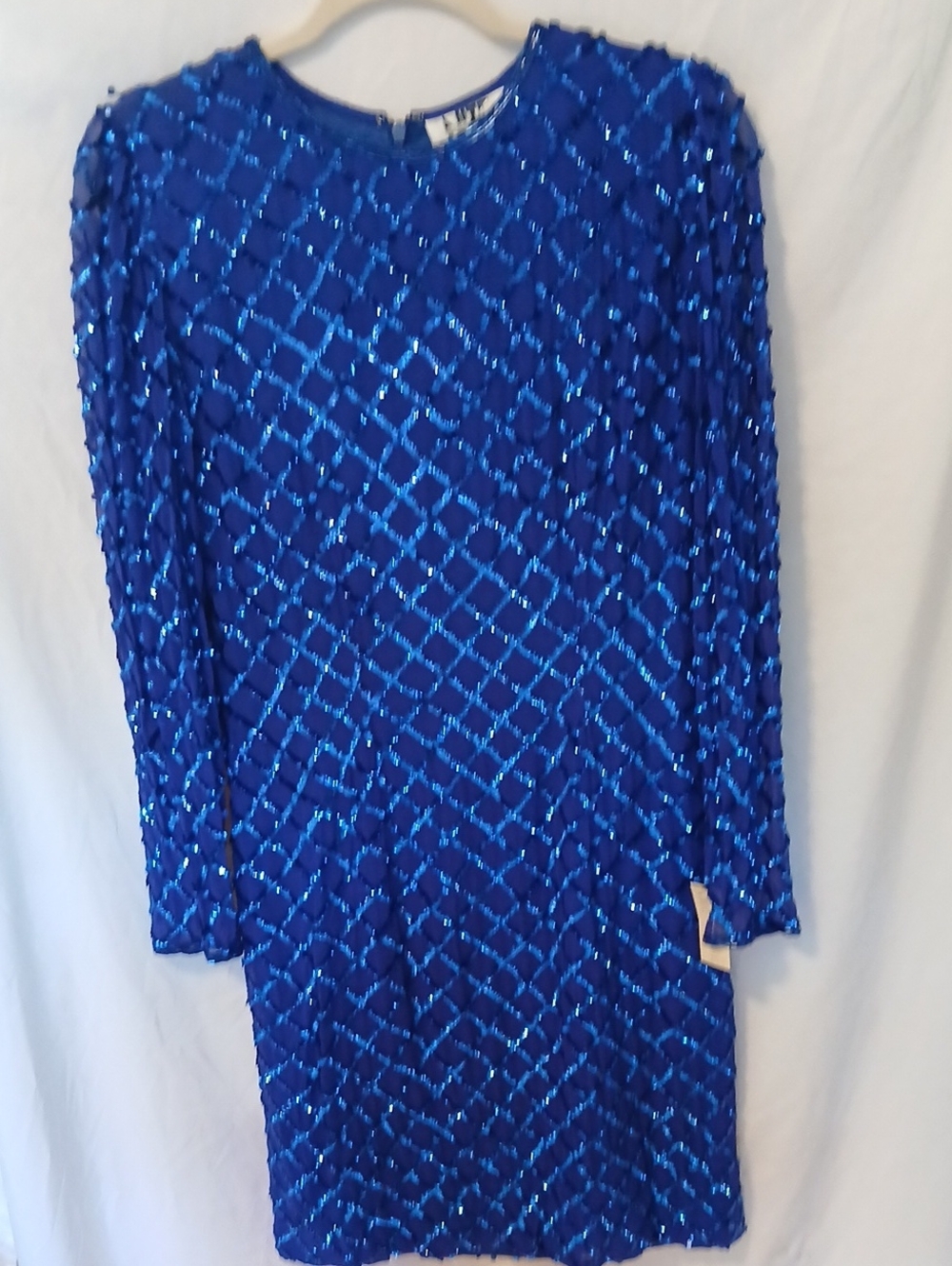 Niteline Vintage Royal Blue Sequin Long Sleeve Shift Dress